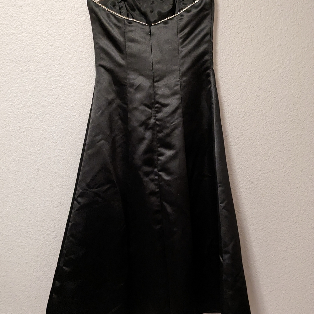 Jessica McClintock Black Prom Dress Vintage 80s Formal Gown Rhinestones Satin 4 - Picture 7 of 15